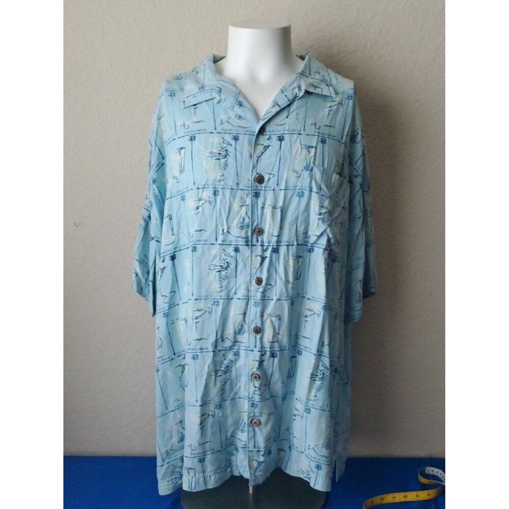 Caribbean Men's 3XL Hawaiian Shirt Light Blue Summer Drinks Cocktail Print Rayon